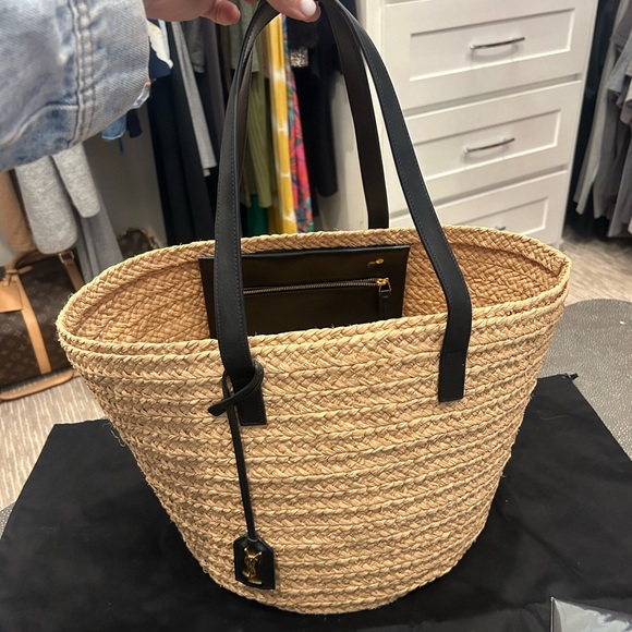 Saint Laurent Ladies Natural Medium Panier Raffia Bag - Picture 7 of 15